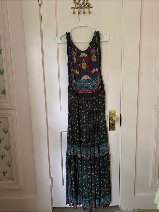FARM Rio Dresses & Skirts - FARM RIO Bohemian Black Floral Maxi Dress with Colorful Embroidered Bodice
